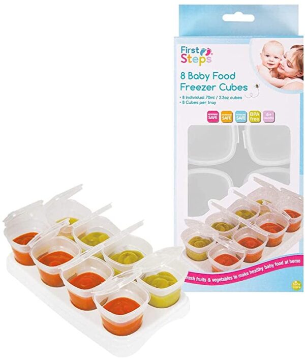 First Steps Baby Weaning Food Freezing Cubes Tray Pots Freezer Storage Containers BPA Free
