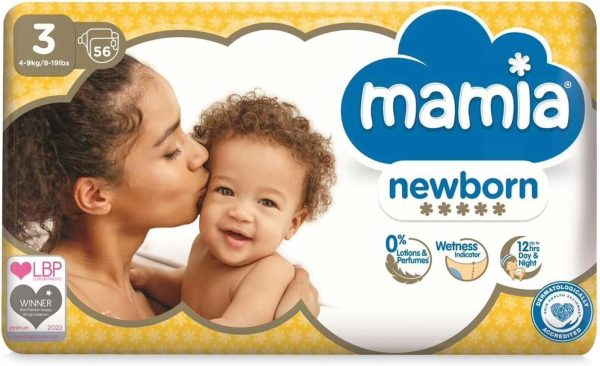Mamia Newborn Nappies 56 Pack | Size 3 | 4-9kg
