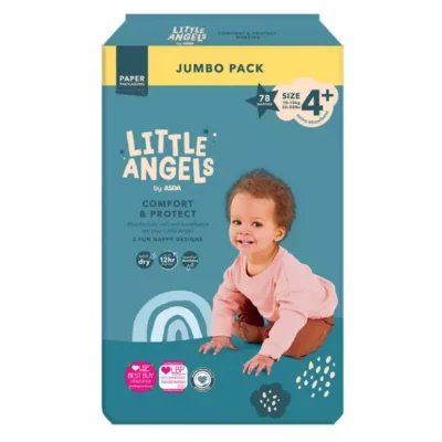 LITTLE ANGELS by ASDA Size 4+ Comfort & Protect Jumbo Pack 78pk Nappies