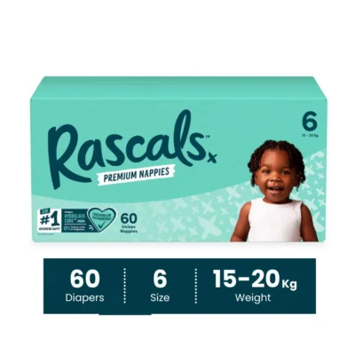 Rascals Premium Baby Tape Diapers Jumbo Box - Size 6, 15-20 kg, 60 Count