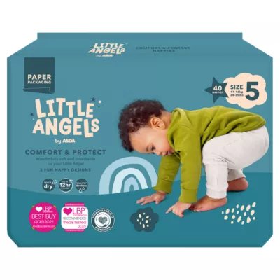 LITTLE ANGELS by ASDA Little Angels by Comfort & Protect Size 5 11-16kg 24-35lbs 40 Nappies