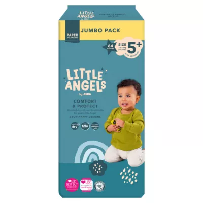 LITTLE ANGELS by ASDA Little Angels by Comfort & Protect Size 5+ 12-17kg 26-38lbs 64 Nappies