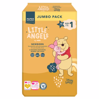 LITTLE ANGELS by ASDA Little Angels by Newborn Disney Size 1 2-5 kg Jumbo Pack 70 Nappies