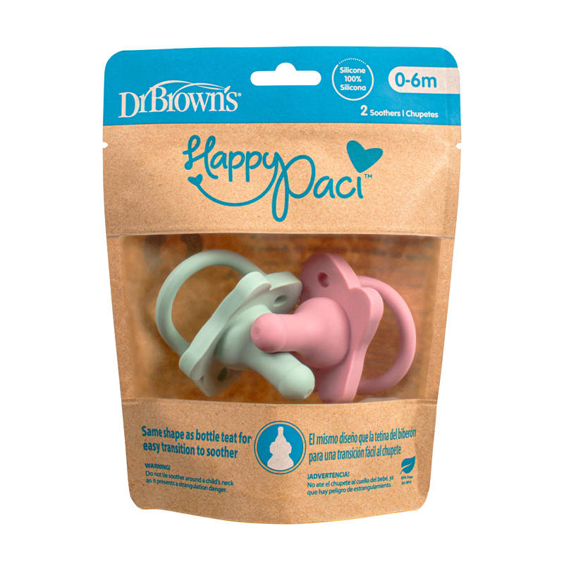 Dr Brown’s Happypaci Silicone One-Piece Soother Pink 0-6m 2Pk