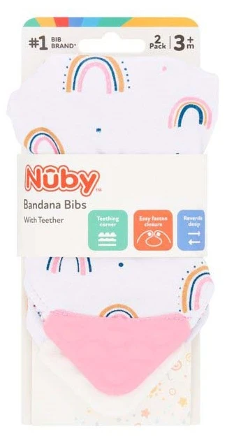 Nuby Bandana Bibs with Teether 3m+ 2 Pack