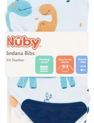 Nuby Bandana Bibs with Teether 3m+ 2 Pack Blue