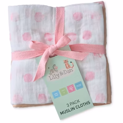 Lily & Dan 3 Pack Muslin Cloths Pink