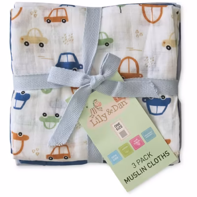 Lily & Dan 3 Pack Muslin Cloths Blue
